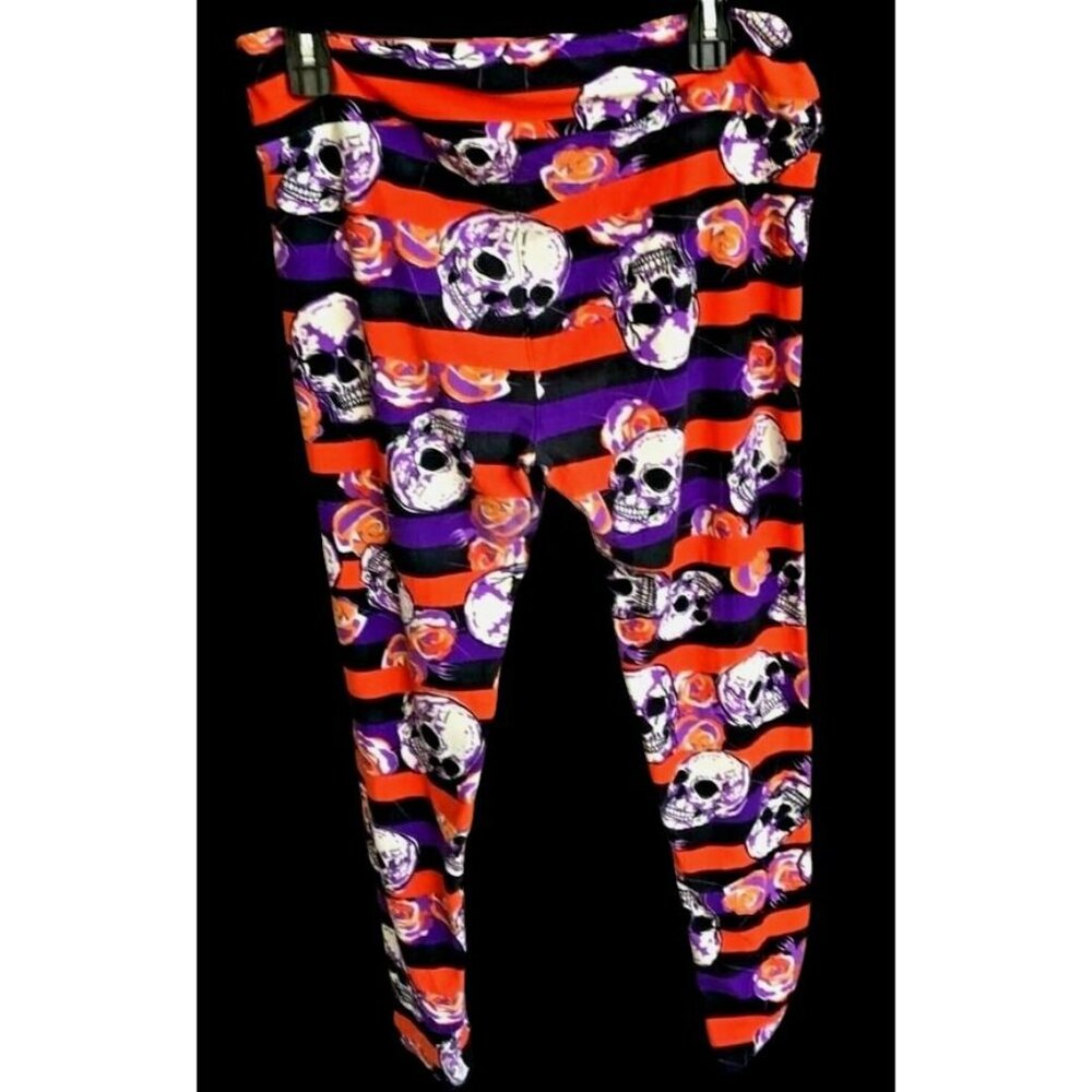 LulaRoe Halloween Leggings Tall Curvy 32 inch Skull Floral TrickTreat Fe… - Picture 7 of 13